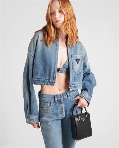 prada cropped organic denim jacket|prada cropped jacket.